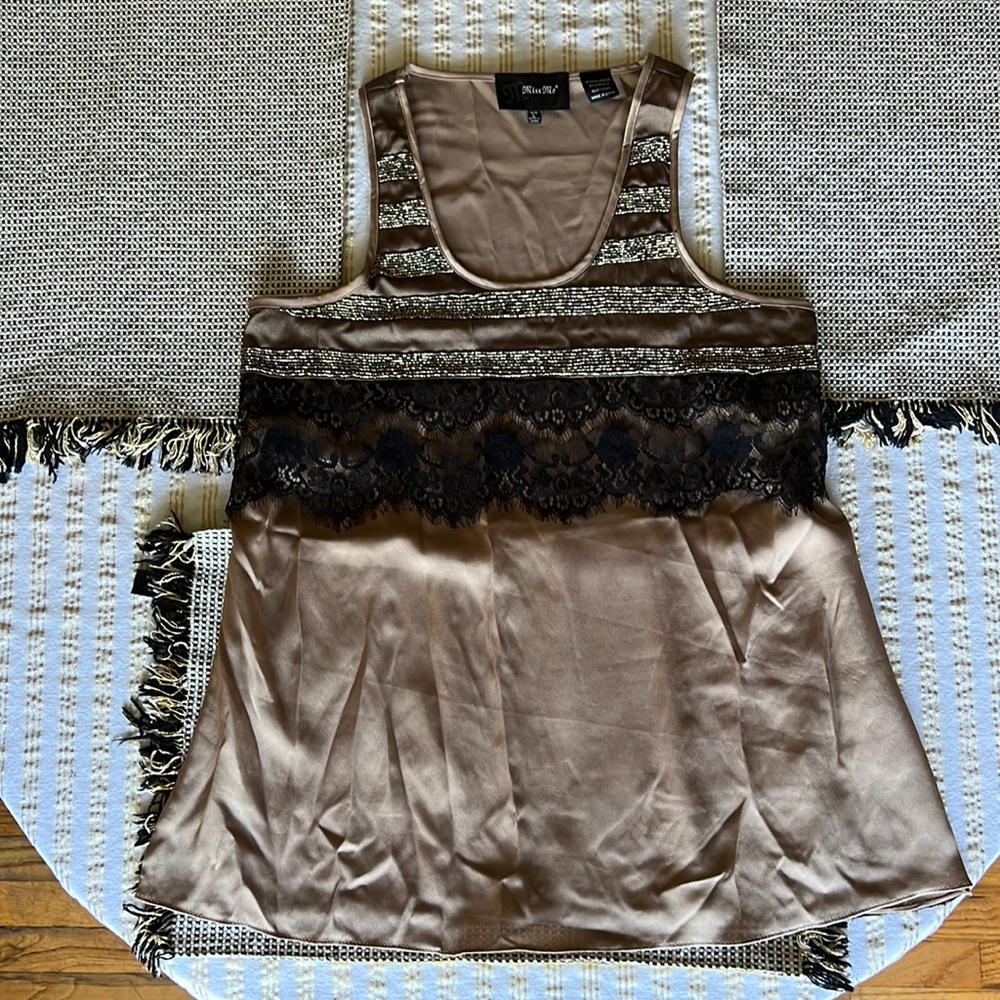 Taupe Miss Me beaded tank top size large
